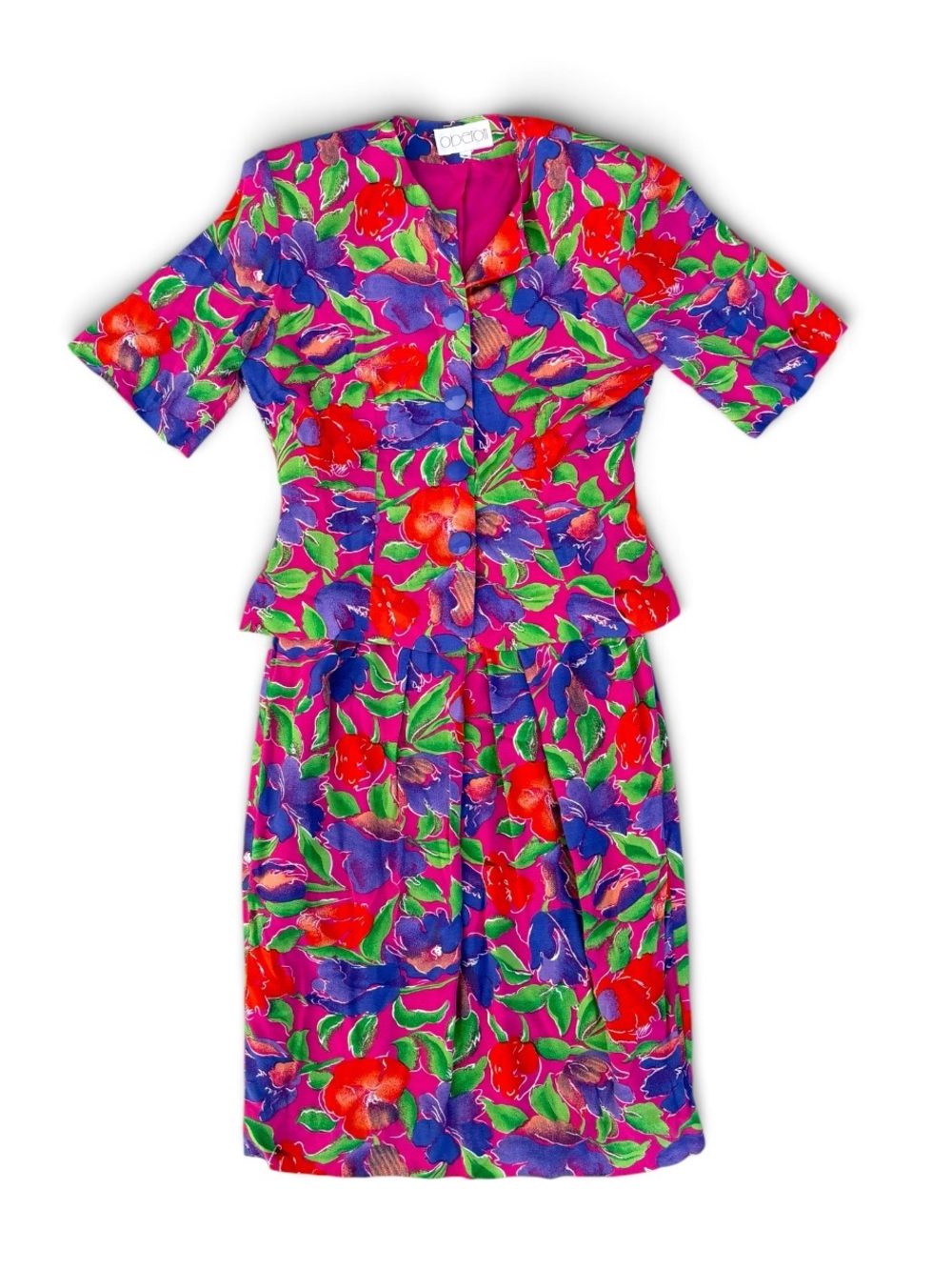 Vintage Oberon Floral Skirt Suit Set Size 6 Rayon Made in USA